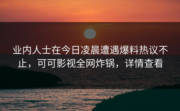 业内人士在今日凌晨遭遇爆料热议不止，可可影视全网炸锅，详情查看