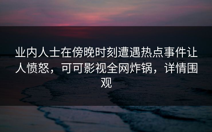 业内人士在傍晚时刻遭遇热点事件让人愤怒，可可影视全网炸锅，详情围观